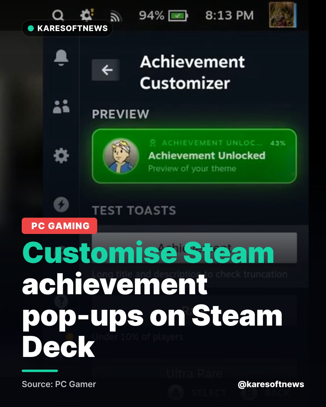 Customise Steam achievement pop-ups on Steam Deck