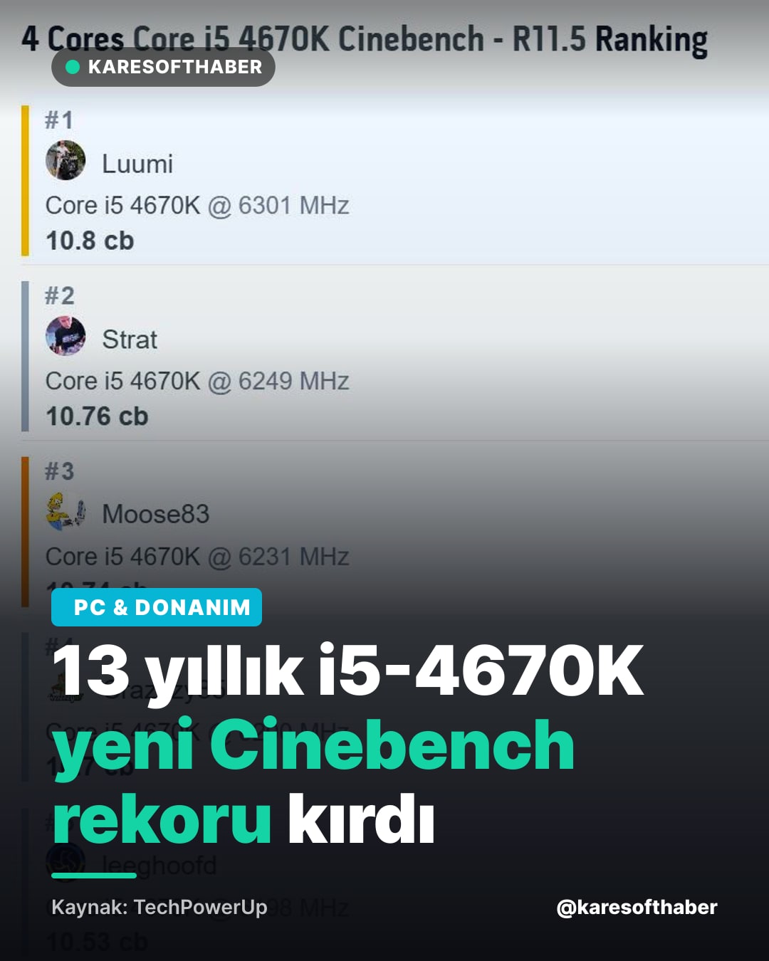 13 yıllık i5-4670K yeni Cinebench rekoru kırdı