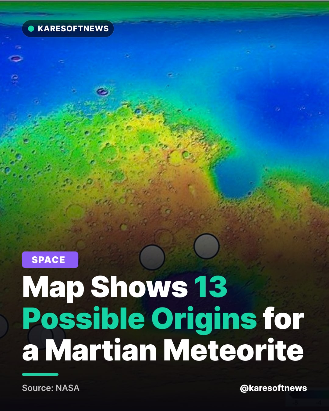 Map Shows 13 Possible Origins for a Martian Meteorite