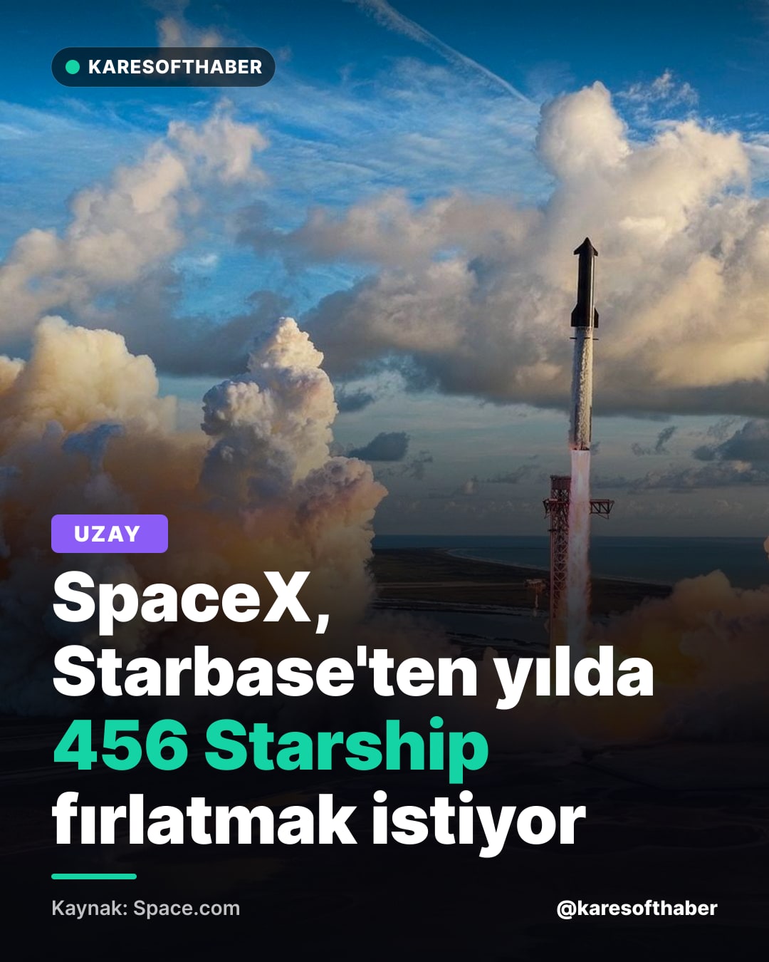 SpaceX, Starbase'ten yılda 456 Starship fırlatmak istiyor