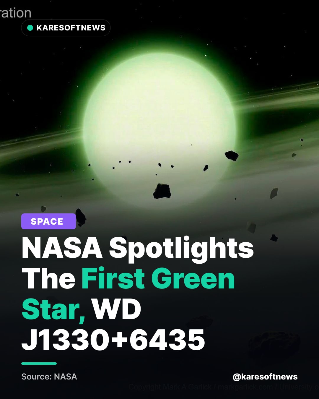 NASA Spotlights The First Green Star, WD J1330+6435