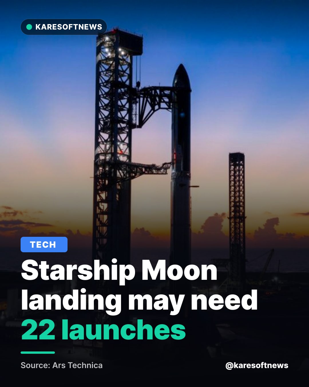 Starship Moon landing may need 22 launches