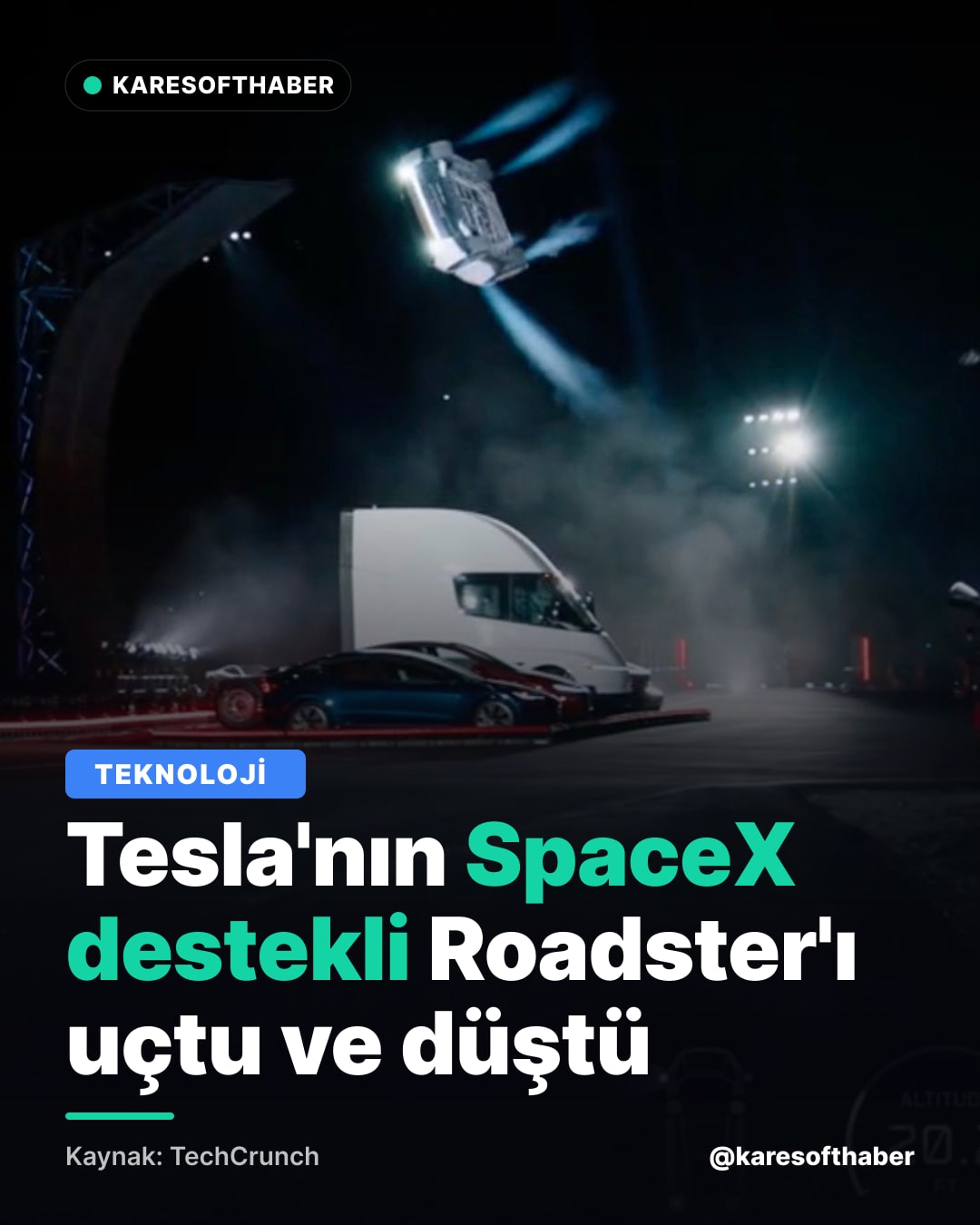 Tesla'nın SpaceX destekli Roadster'ı uçtu ve düştü